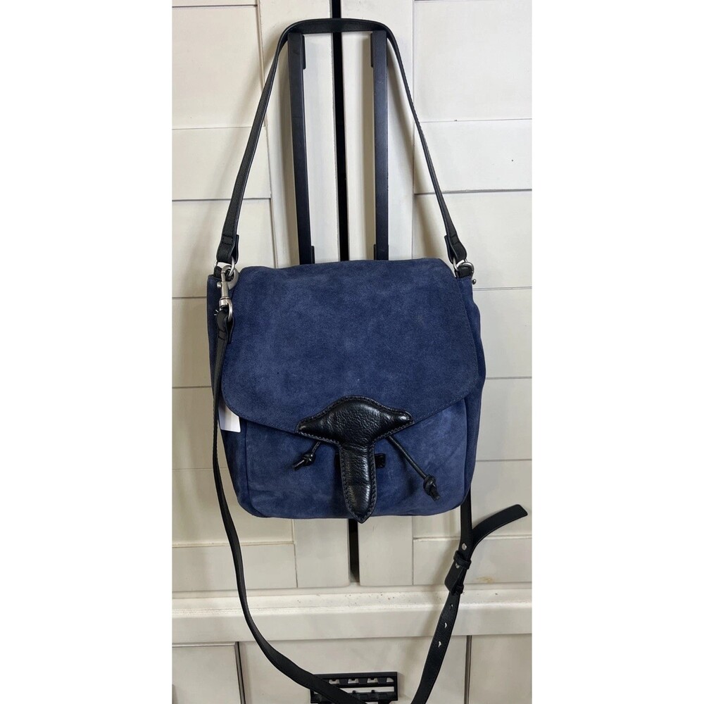 Lucky Brand Yuri Crossbody Bag Navy Blue And Black Suede Leather Y2K Boho